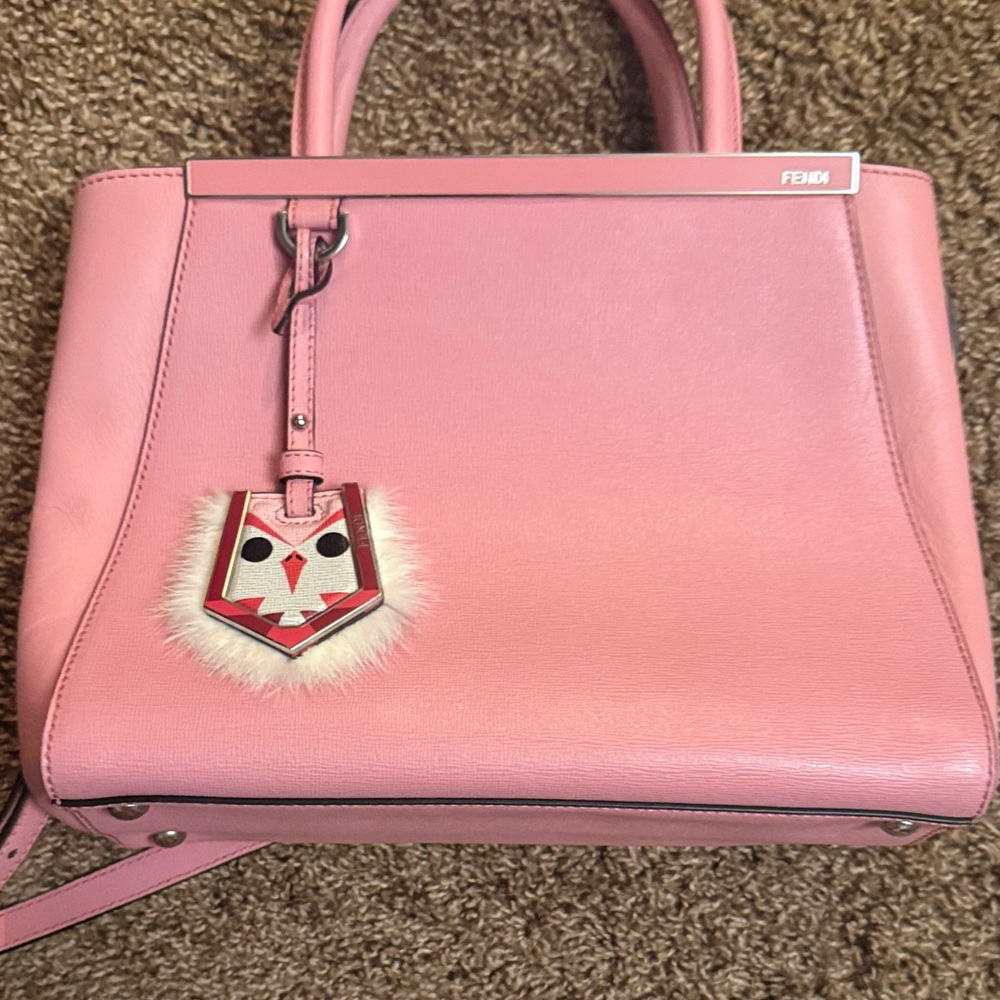 Fendi Pink Leather Satchel with Fur-Accented Charm